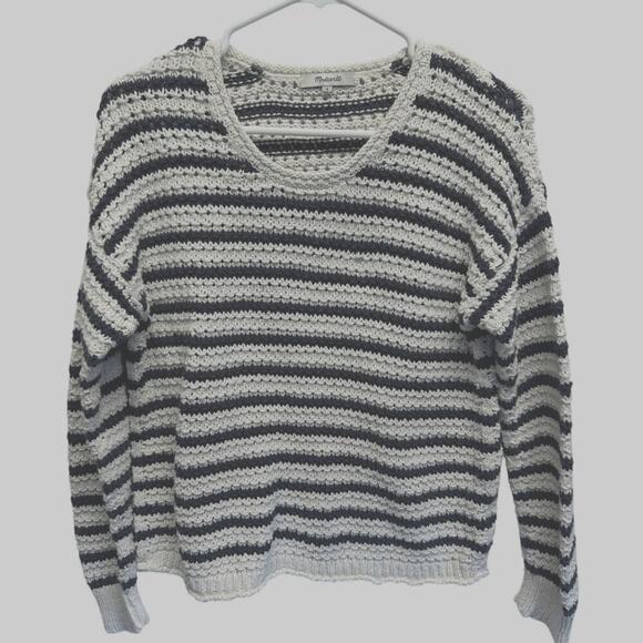 Madewell Knit Crochet Pullover Blue White Nautical Sweater Small - Picture 1 of 8